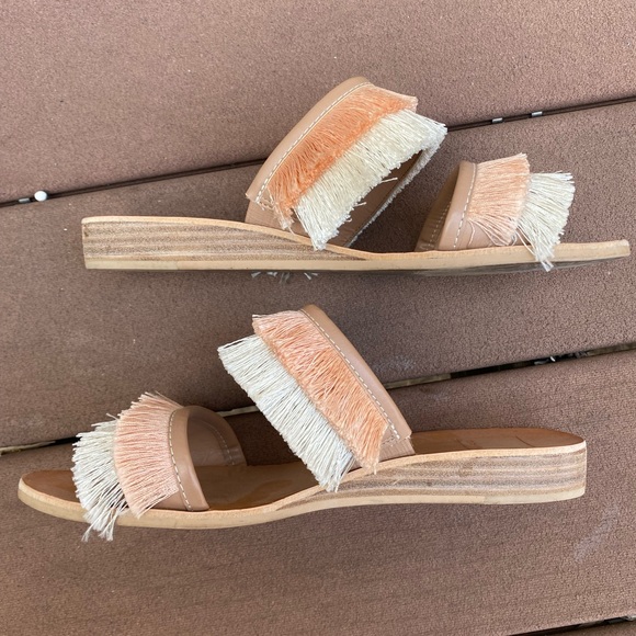 Dolce Vita Cream and Orange Fringe Sandals - Picture 6 of 7